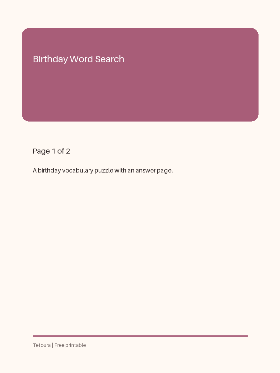 Preview of Birthday Word Search